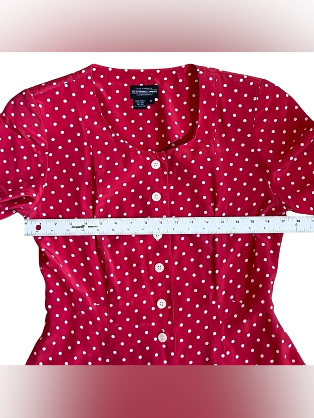 J. Peterman Sz 8 Red Polka Dot 100% Silk Button Front Fit & Flare Maxi Dress - Picture 13 of 14